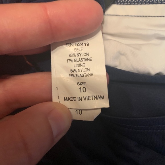 Navy Blue one piece skirted swimsuit - Picture 3 of 4